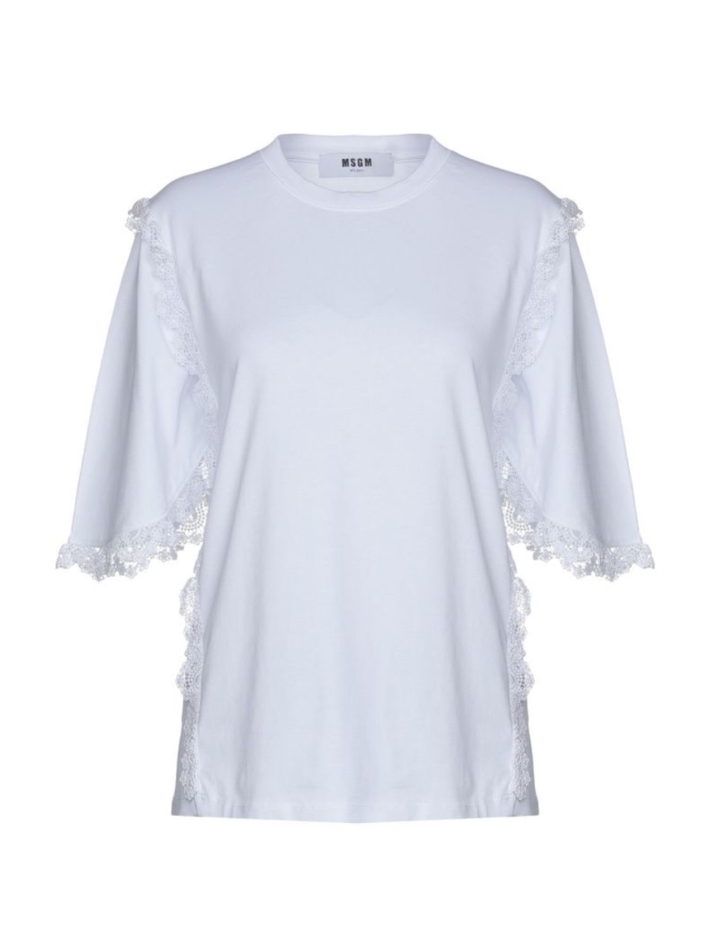 MSGM White Lace-Trim Short Sleeve T-Shirt